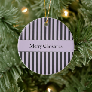 Adorno De Cerámica Navidad con rayas negras y blancas púrpura