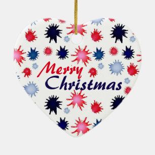 Adorno De Cerámica Navidad con salpicaduras de pintura azul y roja