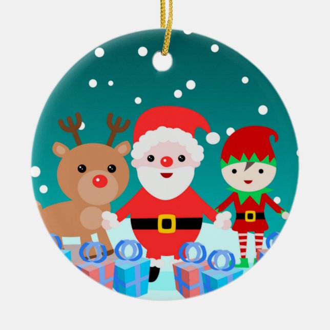 ADORNO DE CERÁMICA NAVIDAD CON SANTA Y SUS AMIGOS (Frente)