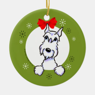 Adorno De Cerámica Navidad cosechado Schnauzer blanco de los oídos