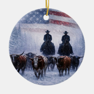 Adorno De Cerámica Navidad Country Western Vaquero Ganado