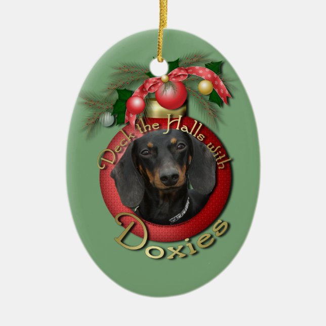 Adorno De Cerámica Navidad - cubierta los pasillos - Doxies - Winston (Frente)