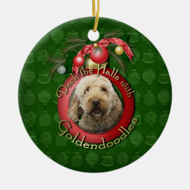 Adorno De Cerámica Navidad - cubierta los pasillos - Goldendoodles (Frente)