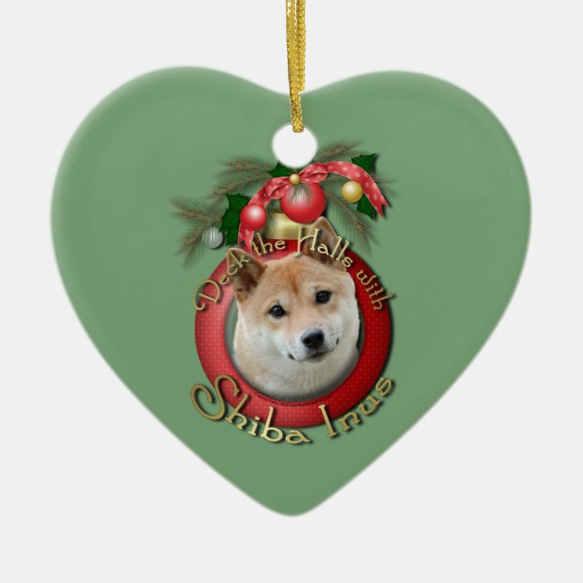 Adorno De Cerámica Navidad - cubierta los pasillos - Shiba Inu (Frente)