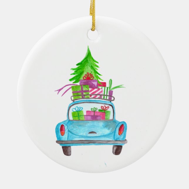 Adorno De Cerámica Navidad de acuarela pintado a mano (Atrás)