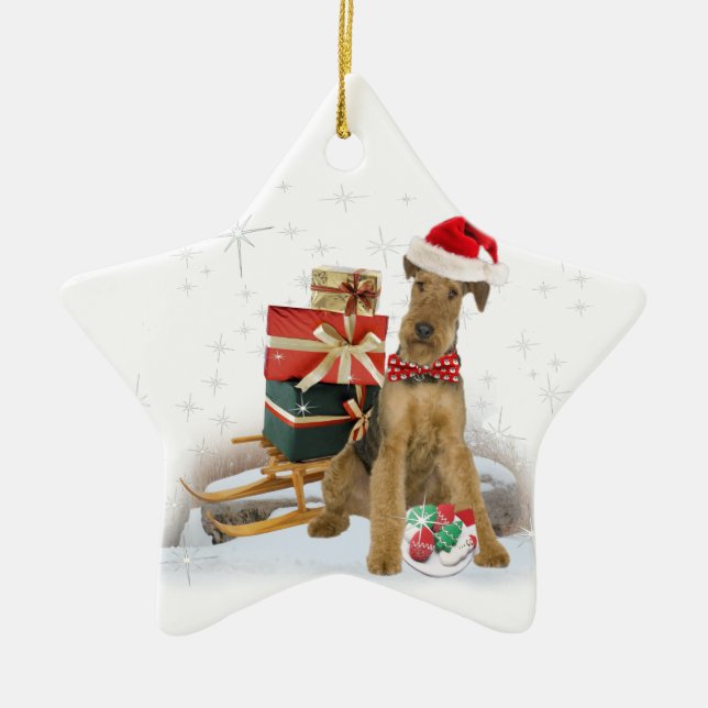 Adorno De Cerámica Navidad de Airedale Terrier (Frente)