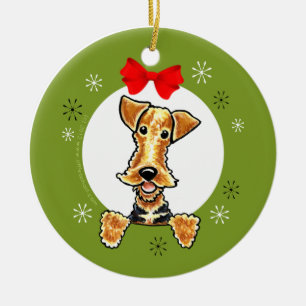 Adorno De Cerámica Navidad de Airedale Terrier galés clásico