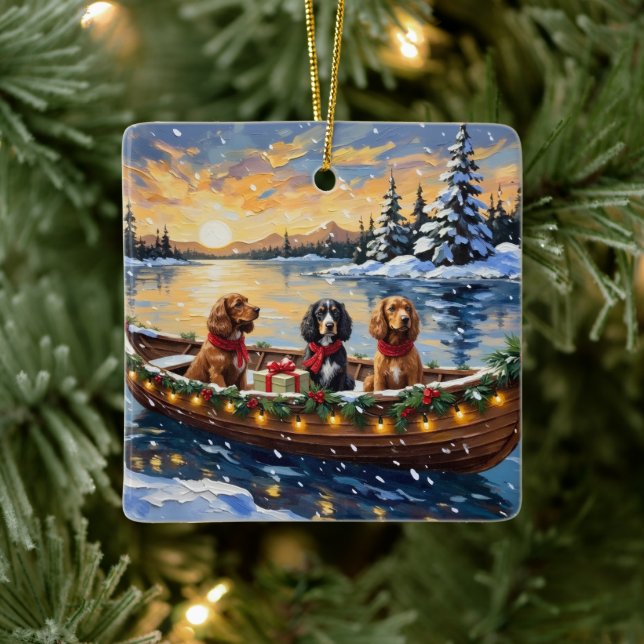 Adorno De Cerámica Navidad de barco con Cocker Spaniel (Árbol)