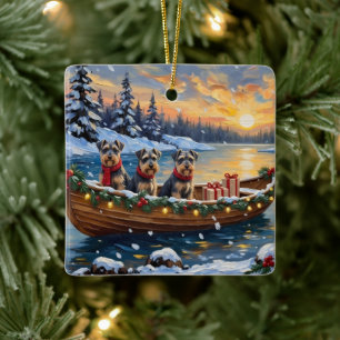 Adorno De Cerámica Navidad de barco de Schnauzer