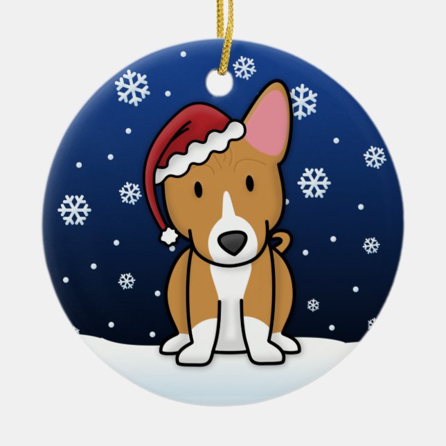 Adorno De Cerámica Navidad de Basenji del dibujo animado de Kawaii (Frente)