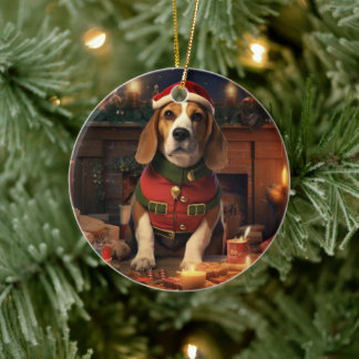 Adorno De Cerámica Navidad de Beagle, Regalo para Amante de la Policí