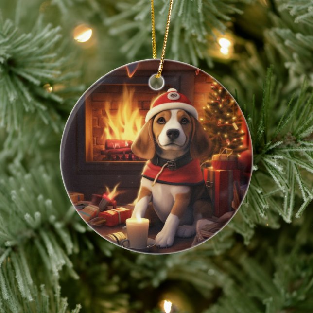 Adorno De Cerámica Navidad de Beagle, Regalo para Amante de la Policí (Árbol)
