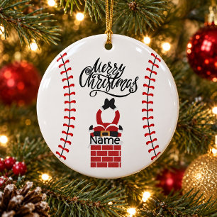 Adorno De Cerámica Navidad de béisbol con pelota Lindo  Santa Claus  