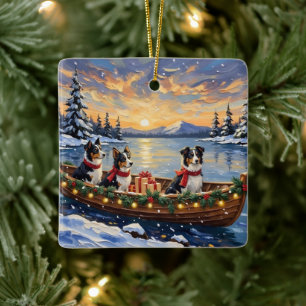 Adorno De Cerámica Navidad de Border Collie en Barco
