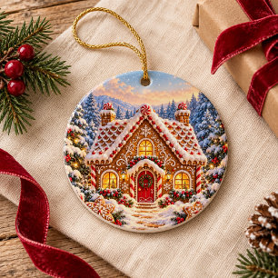 Adorno De Cerámica Navidad de Cabaña de Pan de Jengibre Personalizada