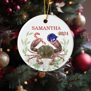 Adorno De Cerámica Navidad de cangrejo Personalizado Acuarela Crustác