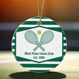 Adorno De Cerámica Navidad de Club de Campo de Tenis a Rayas Verdes P