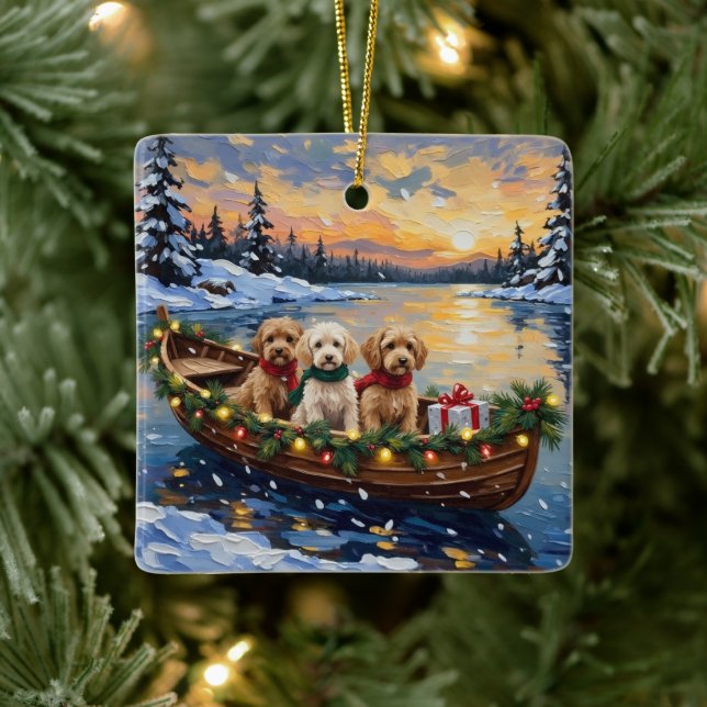 Adorno De Cerámica Navidad de Cockapoo en Barco (Árbol)