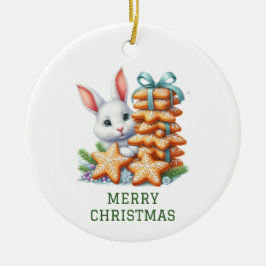 Adorno De Cerámica Navidad de conejito lindo