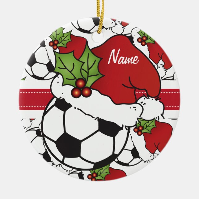 Adorno De Cerámica Navidad de fútbol ⚽ bolas | Personalizar (Frente)