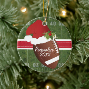 Adorno De Cerámica Navidad de fútbol deportivo Santa Hat