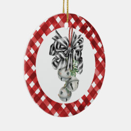 Adorno De Cerámica Navidad de Gingham Rojo Rústico