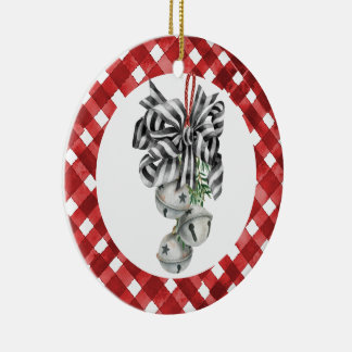 Adorno De Cerámica Navidad de Gingham Rojo Rústico