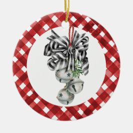 Adorno De Cerámica Navidad de Gingham Rojo Rústico