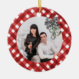Adorno De Cerámica Navidad de Gingham Rojo Rústico
