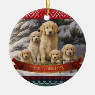 Adorno De Cerámica Navidad de Golden Retriever