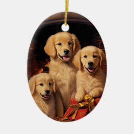 Adorno De Cerámica Navidad de Golden Retriever