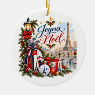 Adorno De Cerámica Navidad de Golf en París Francia Acuarela Festiva