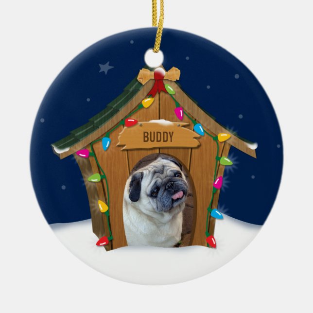 Adorno De Cerámica Navidad de la casa de perro (Frente)