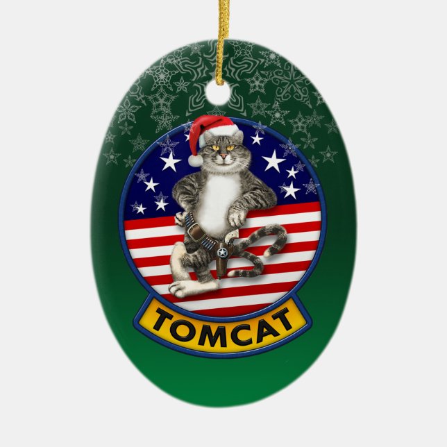 Adorno De Cerámica Navidad de la mascota de Tomcat (Frente)