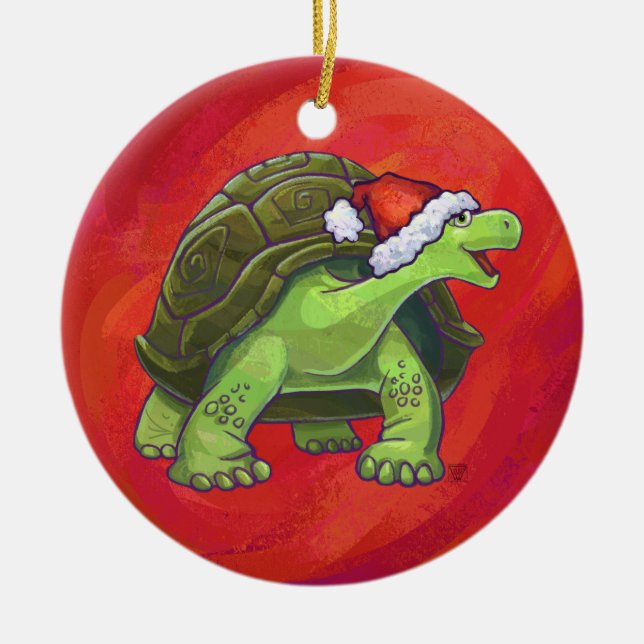 Adorno De Cerámica Navidad de la tortuga en rojo (Frente)