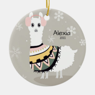 Adorno De Cerámica Navidad de Llama Adorable