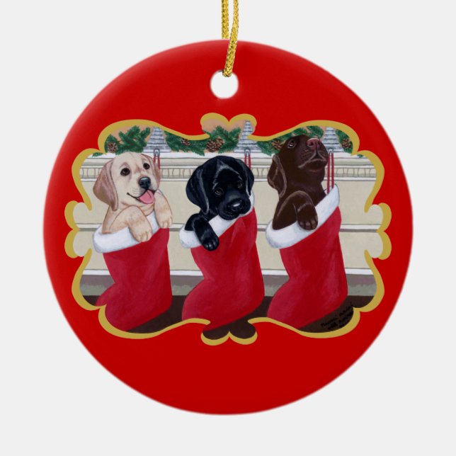 Adorno De Cerámica Navidad de los perritos del labrador retriever (Frente)