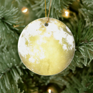 Adorno De Cerámica Navidad de Luna Llena Dorada