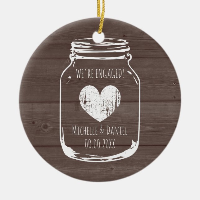 Adorno De Cerámica Navidad de madera rústico del compromiso del tarro (Frente)