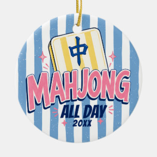 Adorno De Cerámica Navidad de Mahjong Rayada Todo el Día