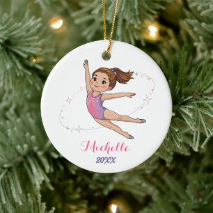 Adorno De Cerámica Navidad de niña gimnasta personalizada