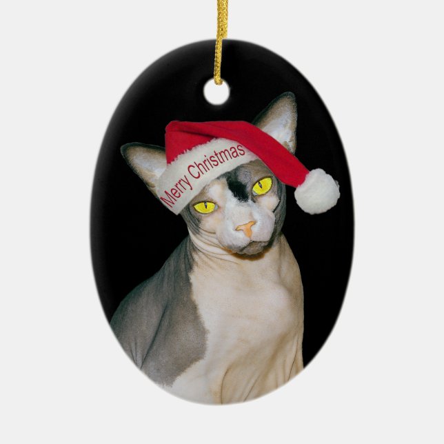 Adorno De Cerámica Navidad de Ninja Santa del gato de Sphynx (Frente)