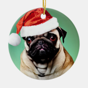 Adorno De Cerámica Navidad de perro Pug