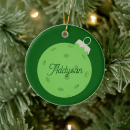 Adorno De Cerámica Navidad de Pickleball Verde Personalizada