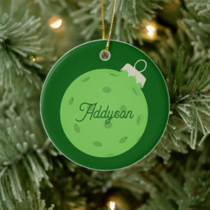 Adorno De Cerámica Navidad de Pickleball Verde Personalizada