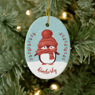 Adorno De Cerámica Navidad de Pingüino Personalizada