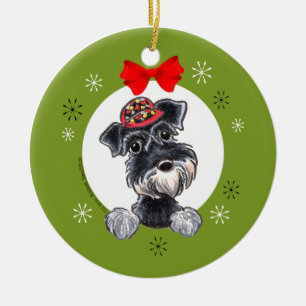 Adorno De Cerámica Navidad de plata negro del Schnauzer clásico