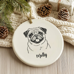 Adorno De Cerámica Navidad de Pug personalizada