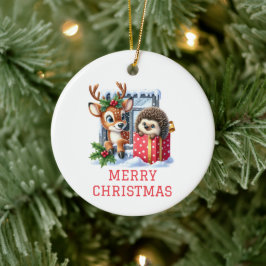 Adorno De Cerámica Navidad de Reno y Erizo