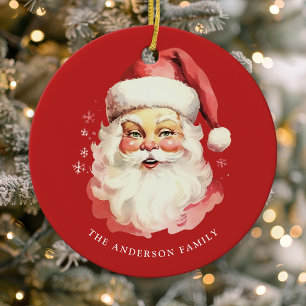 Adorno De Cerámica Navidad de Santa Claus con Acuarela Vintage Roja